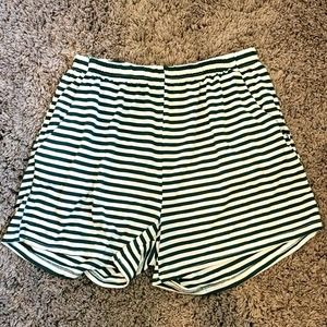 Hunter Green and White striped Pajama Shorts